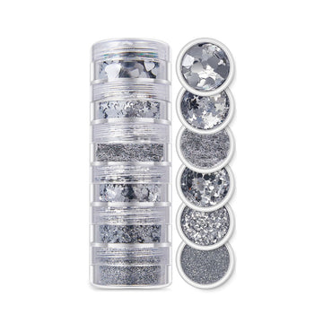 JUST CRAFT IT GLITTER & CHUNKS 6 In 1 Glitter & Chunks Silver Sg01