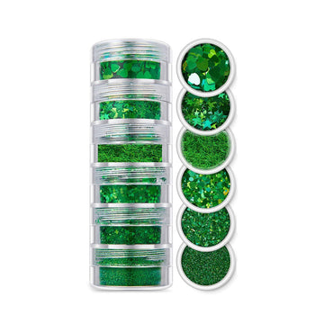 JUST CRAFT IT GLITTER & CHUNKS 6 In 1 Glitter & Chunks Rainbow Green  Sg02